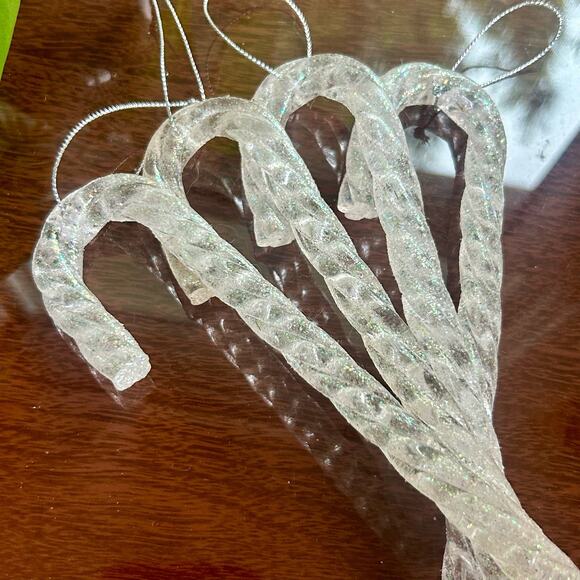 Vintage Lucite Glittered Swirled Candy Christmas Ornaments Set of 4 - Picture 5 of 9